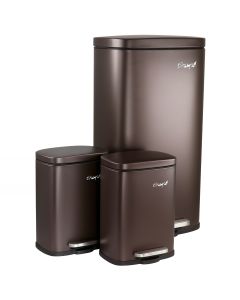 Elama 3 Piece 8 Gallon and 1.3 Gallon Stainless Steel Step Trash Bin Combo Set with Slow Close Mechanism in Matte Bronze