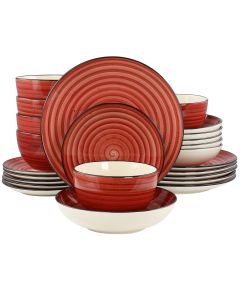 Elama Gia 24 Piece Round Stoneware Dinnerware Set in Red